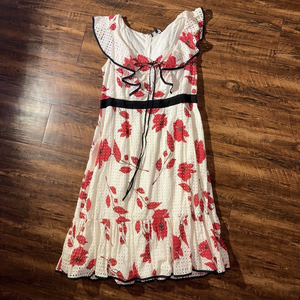 Eloquii White Red Floral‎ Eyelet Flutter Sleeves Dress NEW Womens Size 16